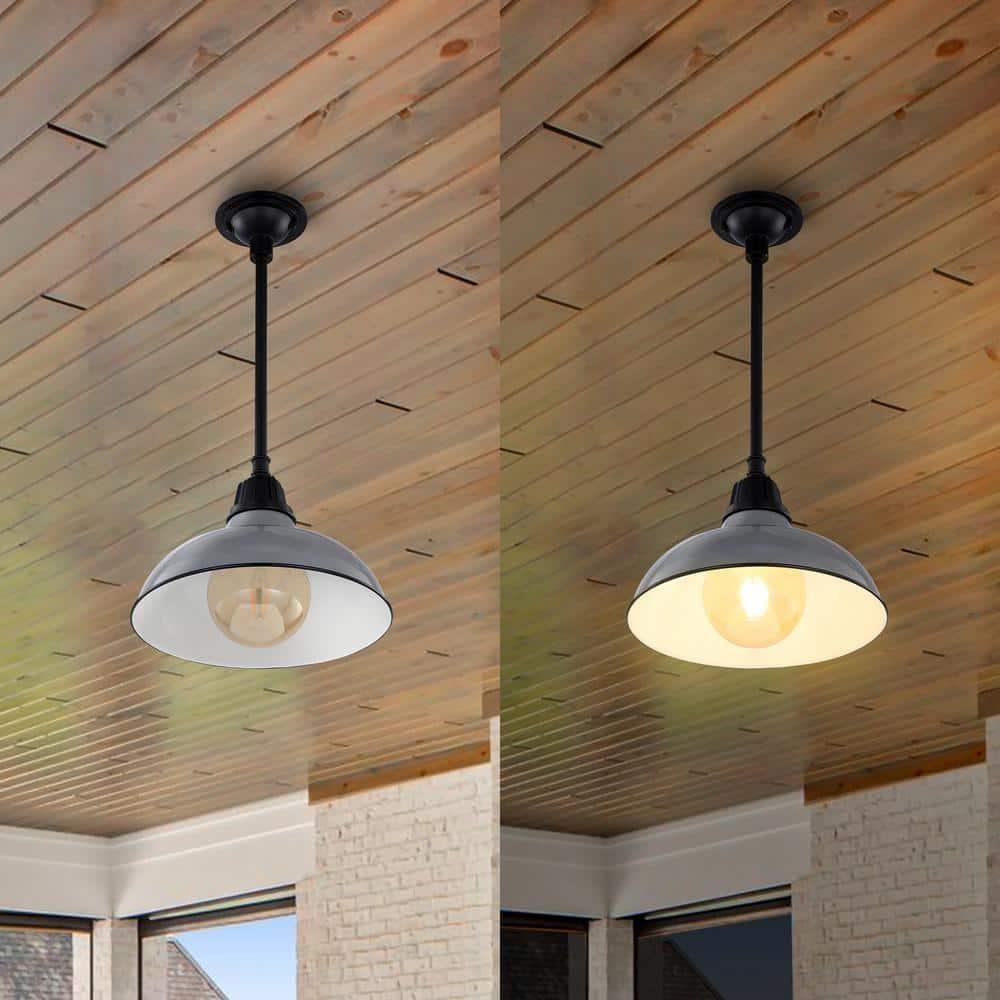 Jasper 12.25" 1-Light Farmhouse Industrial Indoor/Outdoor Iron LED Pendant, Gray