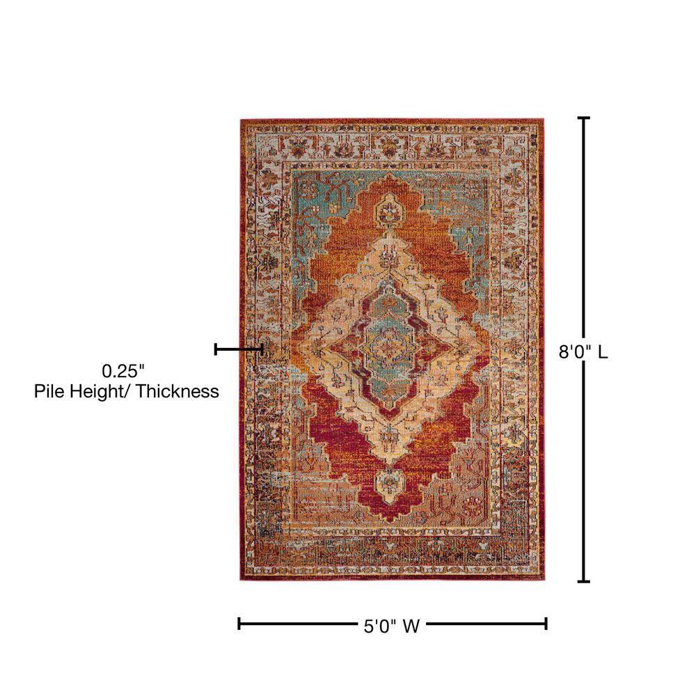 Crystal CRS500 Power Loomed Area Rug - Orange/Light Blue - 5'x8' - Safavieh.