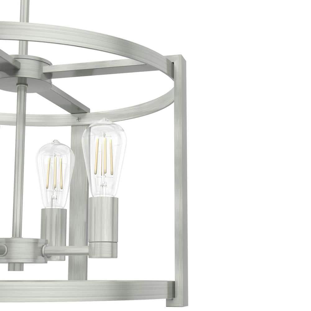 Hunter - Astwood 4-light Brushed Nickel, Medium Size Chandelier, Dimmable, Caged Style, Drum Shaped, for Bedrooms, Kitchens, Dining, Living Rooms - 19134