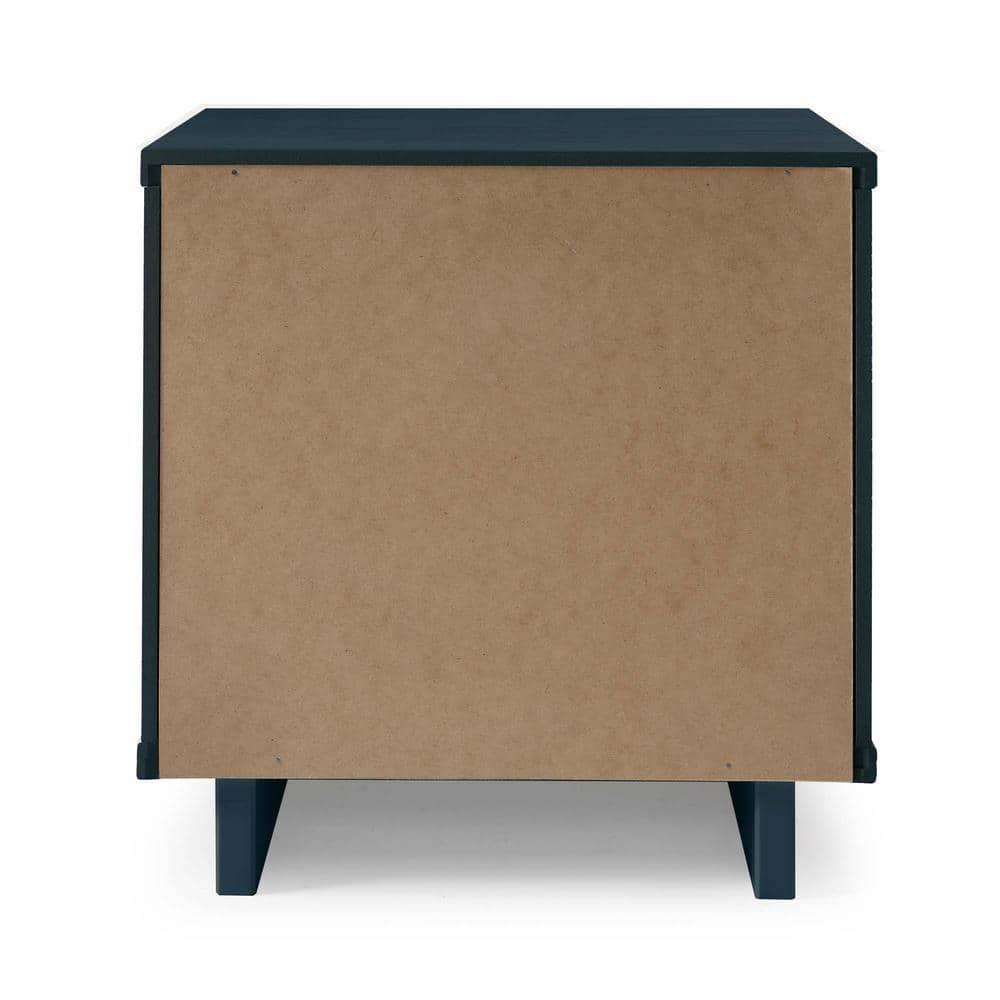 Manhattan Comfort Set of 2 Granville Nightstands with Drawer Midnight Blue: UV Finish, Soft Close, Metal Handles