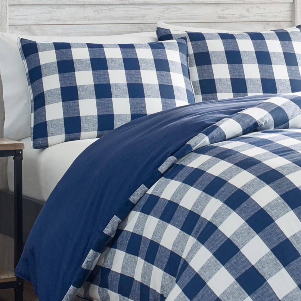 Eddie Bauer Lakehouse Plaid Blue Cotton Duvet Cover Set