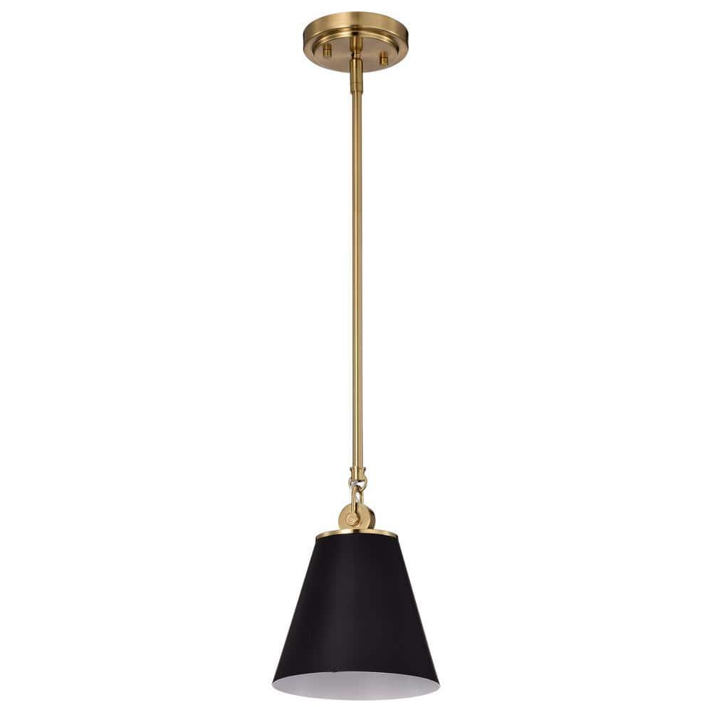 Dover Mini Pendant in Black with Vintage Brass Trim and White Lining