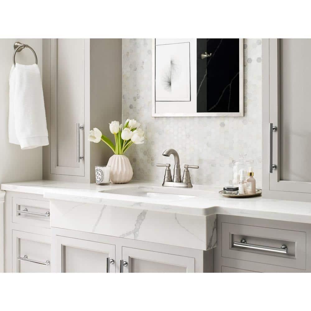 Moen Halle 4 in. Centerset 2-Handle Bathroom Faucet in Spot Resist Brushed Nickel with Spring-Loaded Drain Assembly
