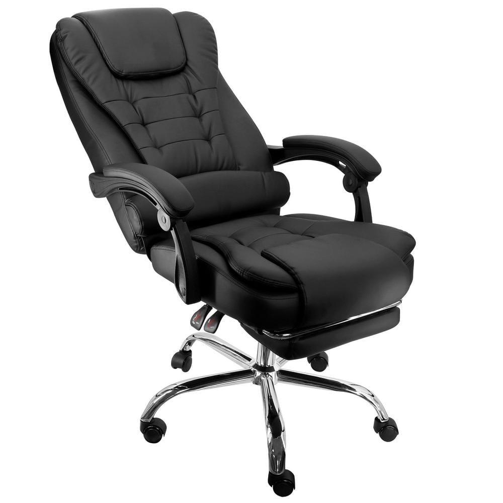 HOMCOM Executive Office Chair with Footrest and Lumbar Support, PU Leather Office Desk Chair, Ergonomic, Reclining and Swivel Chair, Black