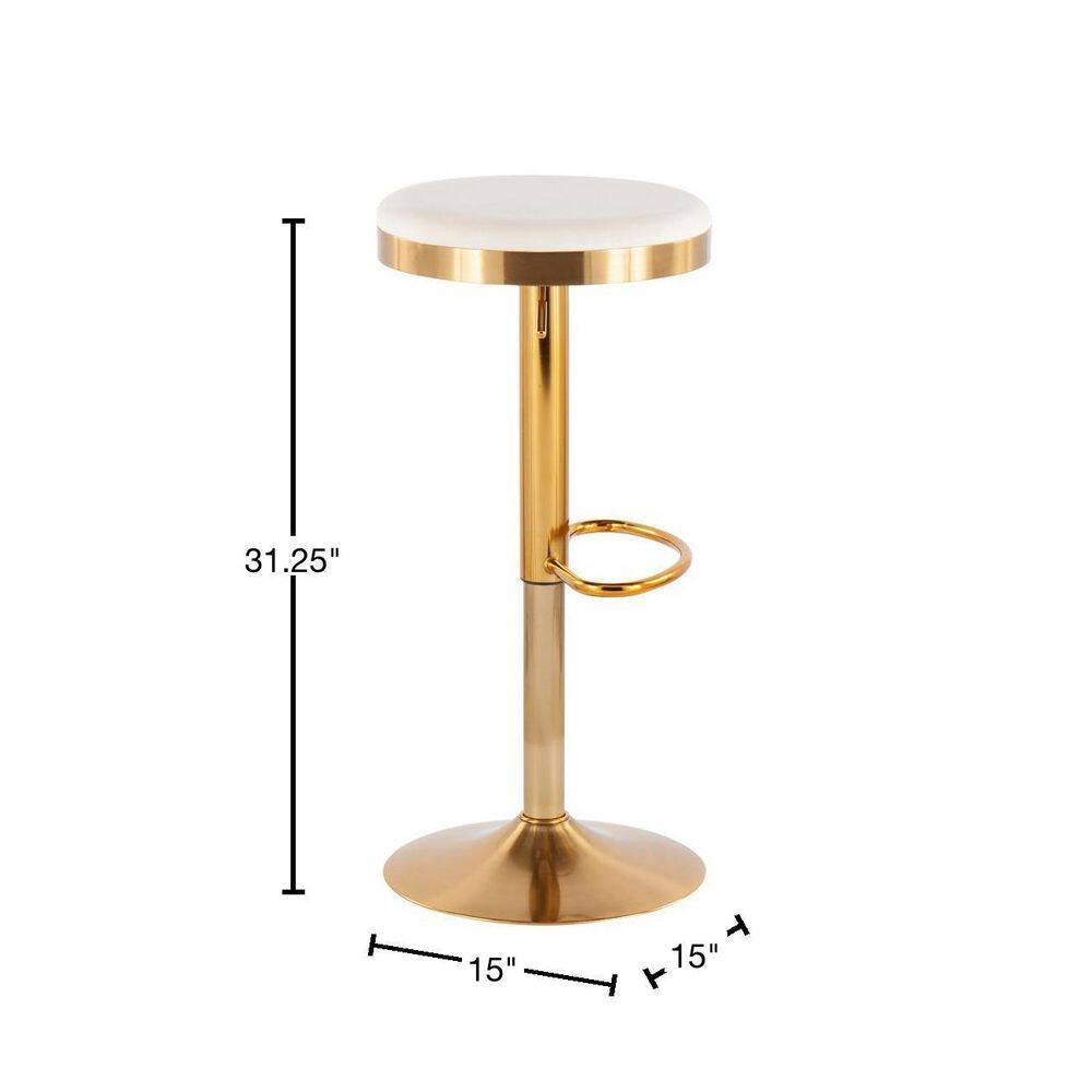 Set of 2 Dakota Glam Adjustable Barstools Steel/Velvet Gold/Cream - LumiSource: Swivel, Footrest, Mid-Century Modern Design