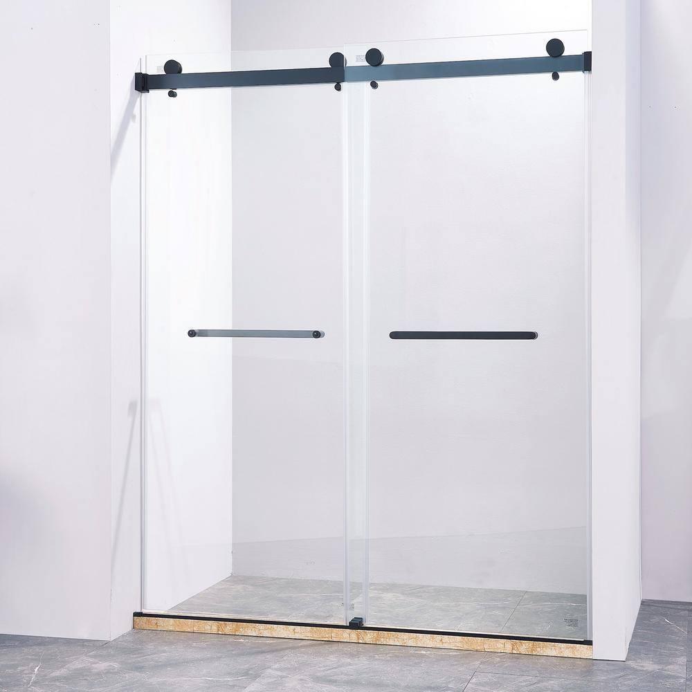 LAWRENCE 56-60"W X 75"H Frameless Double Sliding Shower Door, 304 Stainless Steel In Matte Black, 5/16" (8Mm) Thick SGCC Tempered Clear Glass. | Wayfair