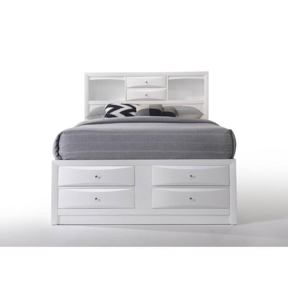 8 Drawer Eastern King Bed with Bookcase Headboard and Round Knobs  White