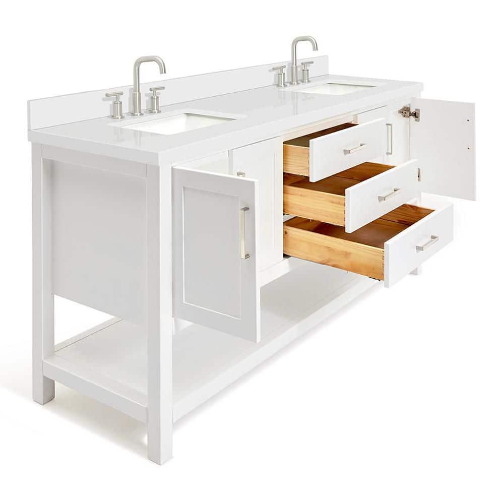 Ariel S073dwqrvo Magnolia 72" Free Standing Double Basin Vanity Set - White / Pure White