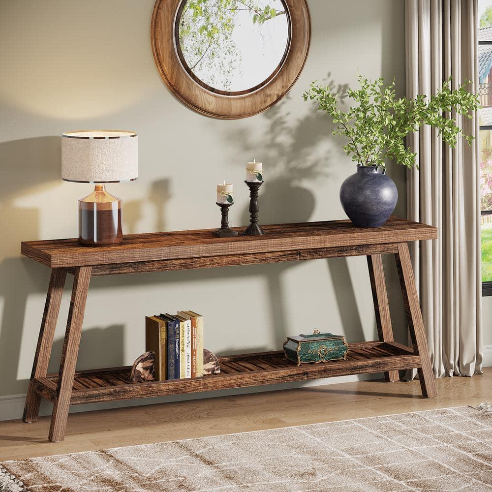 Gracie Oaks 70.9-Inch Farmhouse Console for Entryway, 2-Tier Entry Table Sofa Table