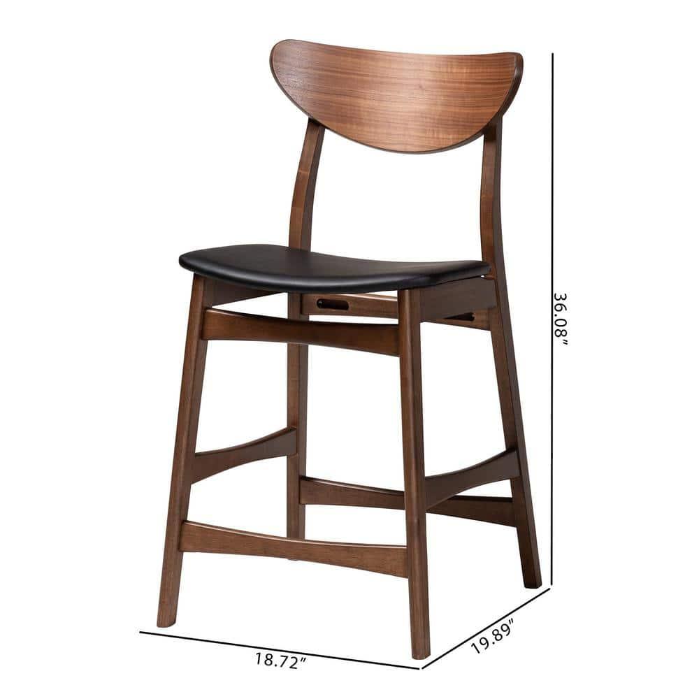 24" Latina Mid - Century Modern Faux Leather Upholstered Wood Finishing Counter Height Barstool Black - Baxton Studio