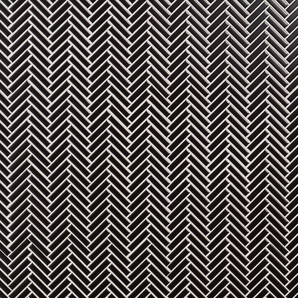 Monogram Herringbone 11.14 in. x 11.14 in. Glossy Porcelain Mosaic Floor And Wall Tile (0.86 Sq. Ft. / Each)