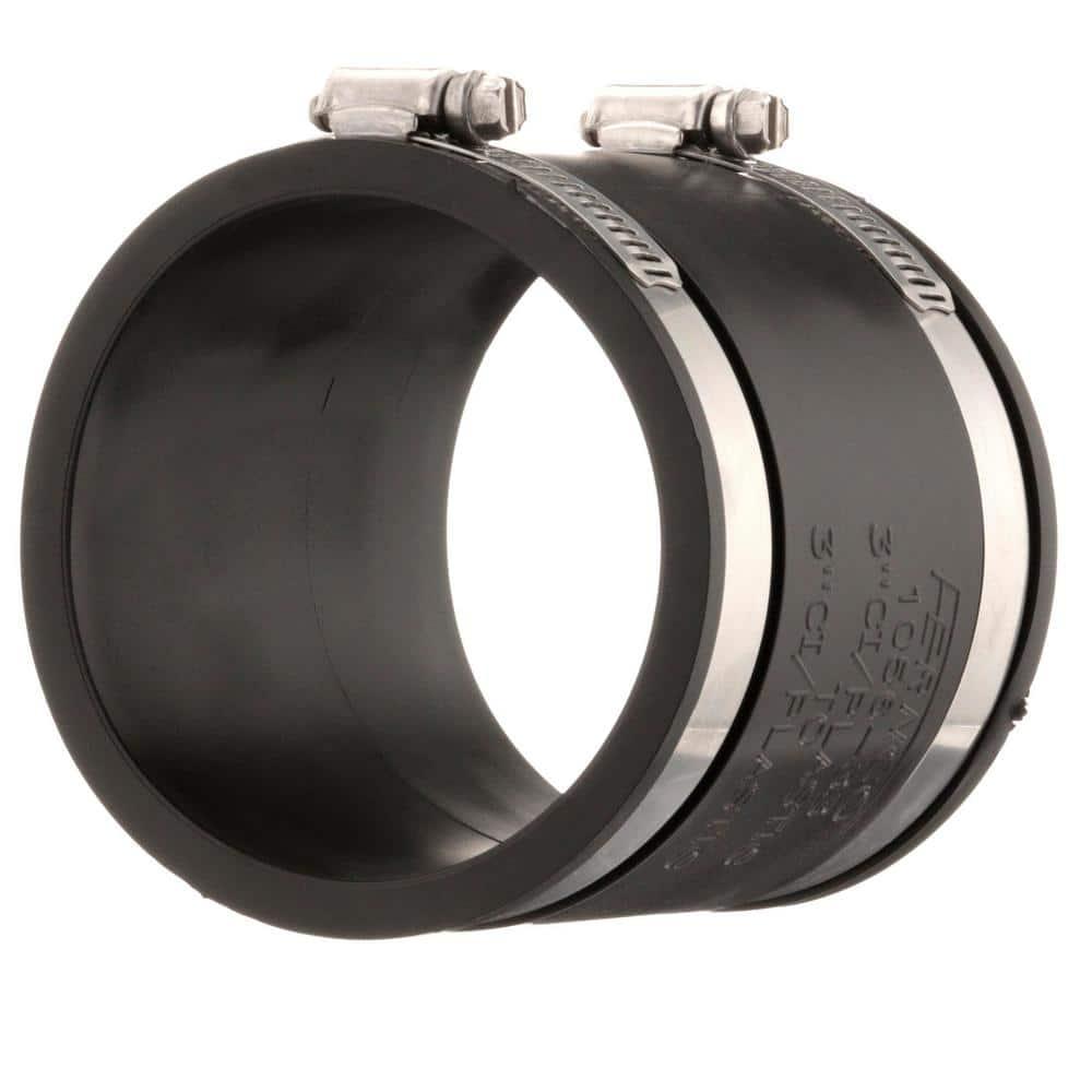 Fernco 3-Inch Black PVC Flexible Coupling with Stainless Steel Clamps