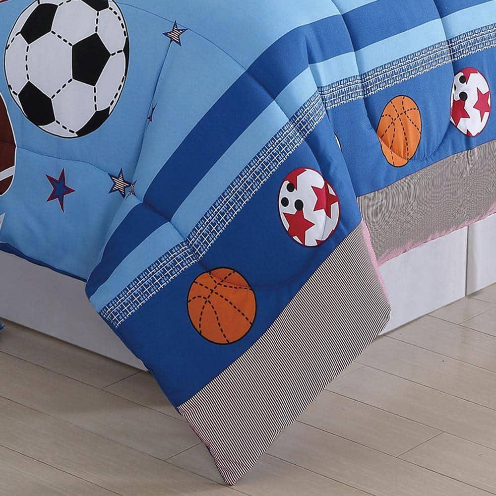 My World Sports and Stars Comforter Set – Kids Bedding with Baseball, Football, Soccer & Volleyball Design