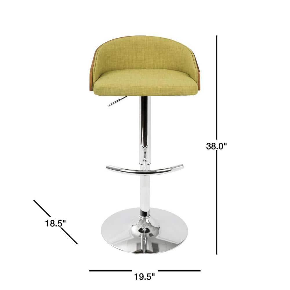 Shiraz Mid-Century Modern Adjustable Barstool in Walnut and Green by LumiSource