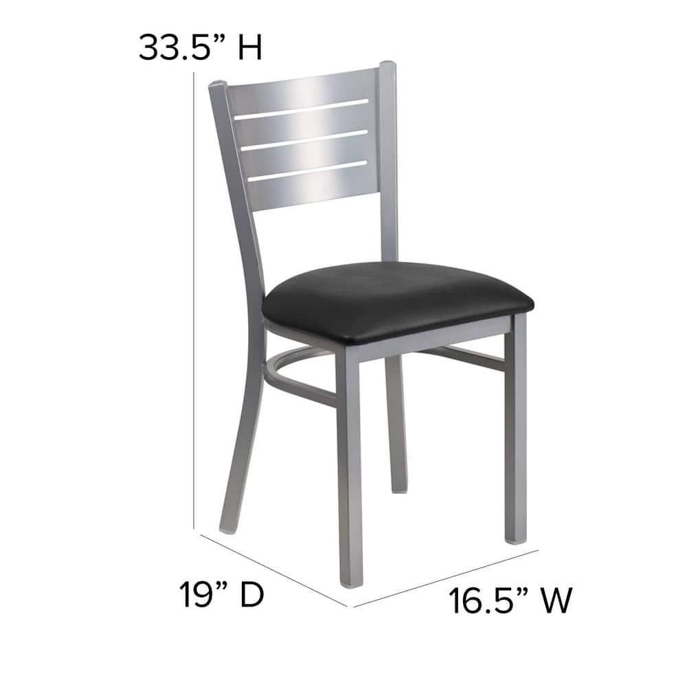 Flash Furniture HERCULES Series Silver Slat Back Metal Restaurant Chair - Black Vinyl Seat