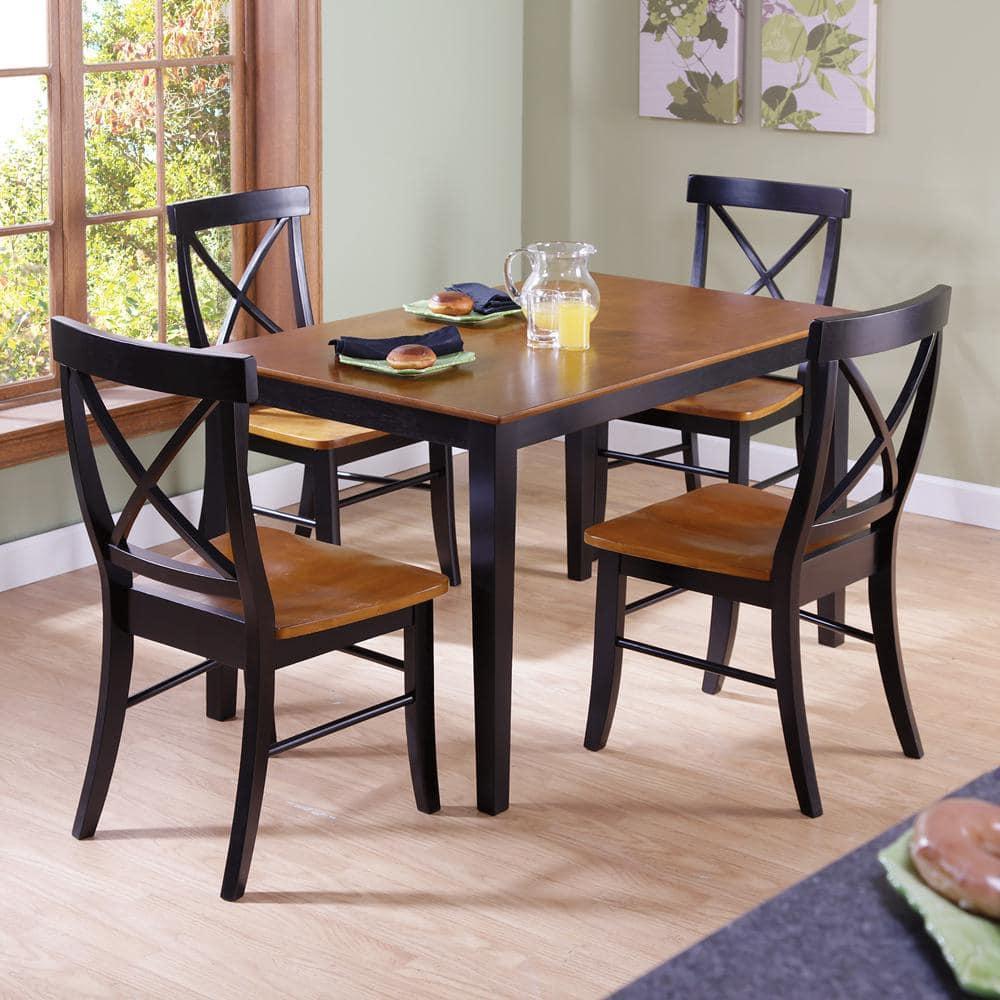 International Concepts Set of 2 X Back Chairs with Solid Wood Seats Black/Cherry Red: Hardwood Frame, Mid-Century Style