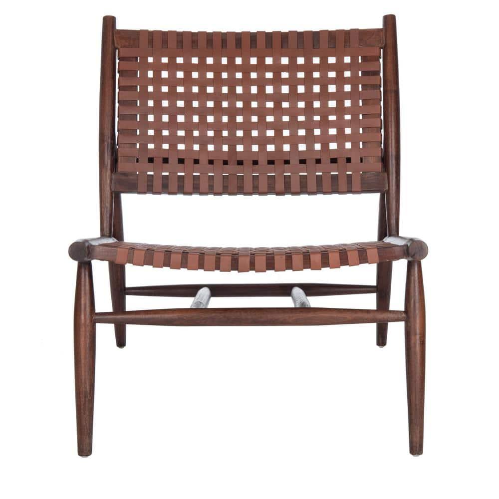 Soleil Leather Woven Accent Chair - Cognac - Safavieh