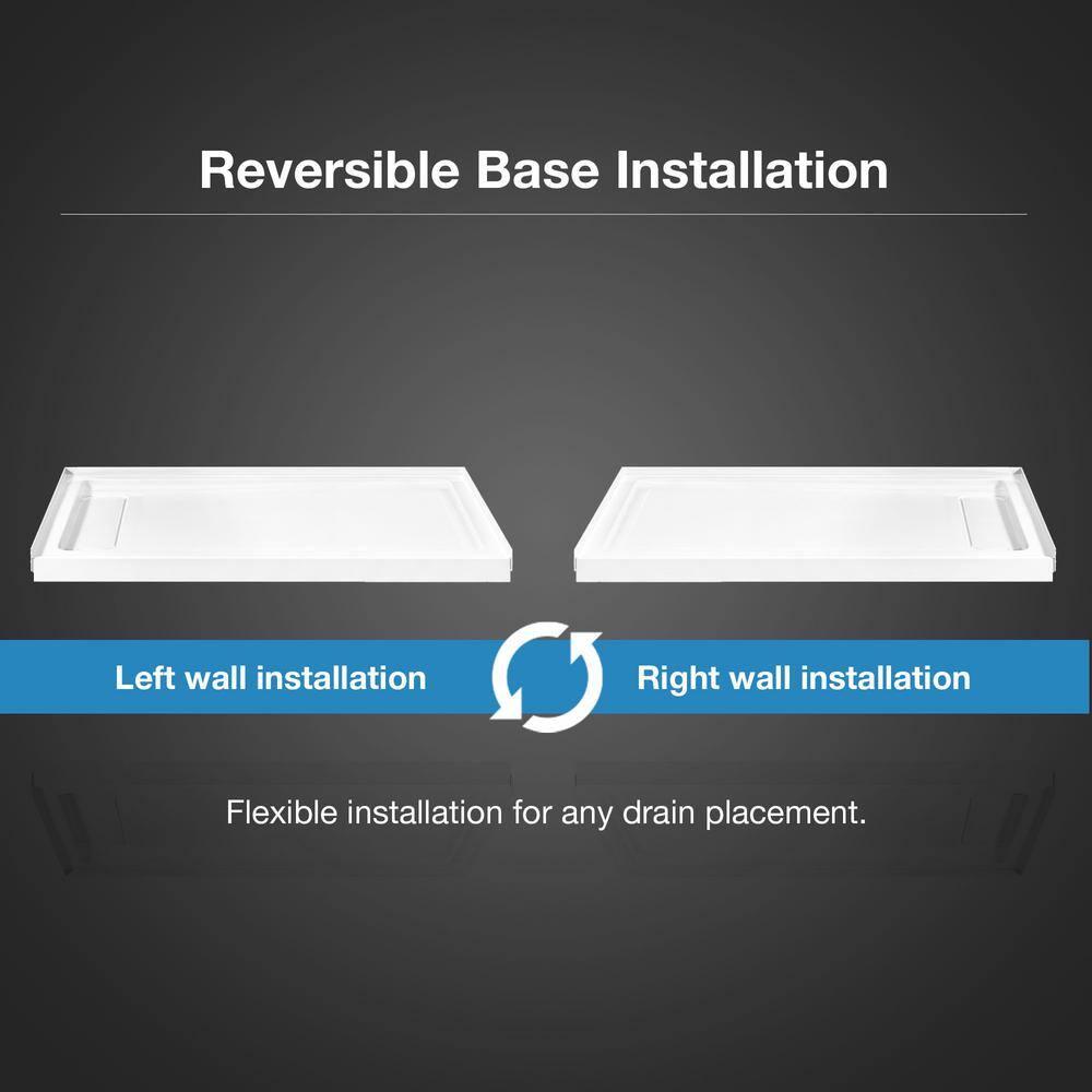 OVE Decors 48" x 36" Rectangle Shower Base Pan, White Acrylic, Hidden Side Drain, Reversible Design