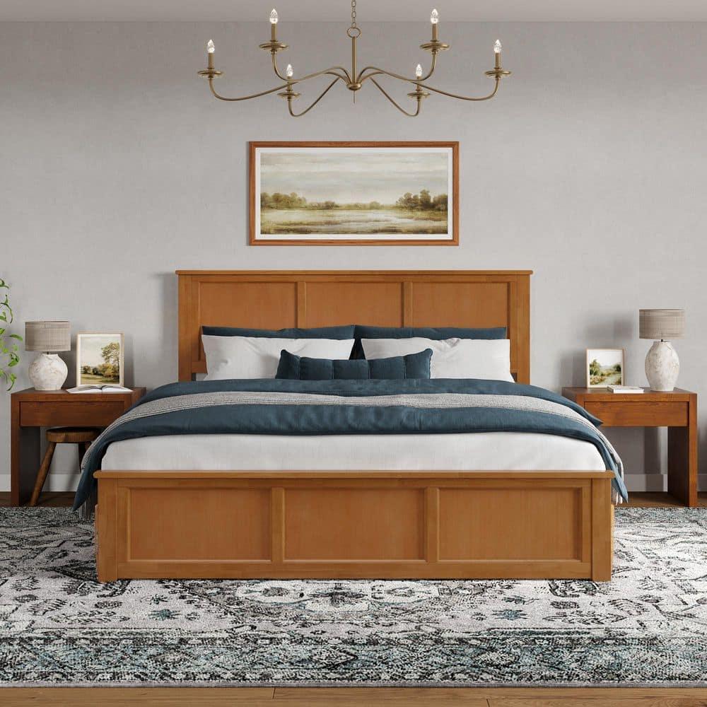 AFI Charlotte King Wood Low Profile Platform Bed with Matching Footboard, Light Toffee