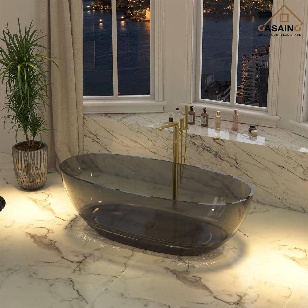 67'' x 30'' Runway Semi Transparent Resin Freestanding Soaking Bathtub