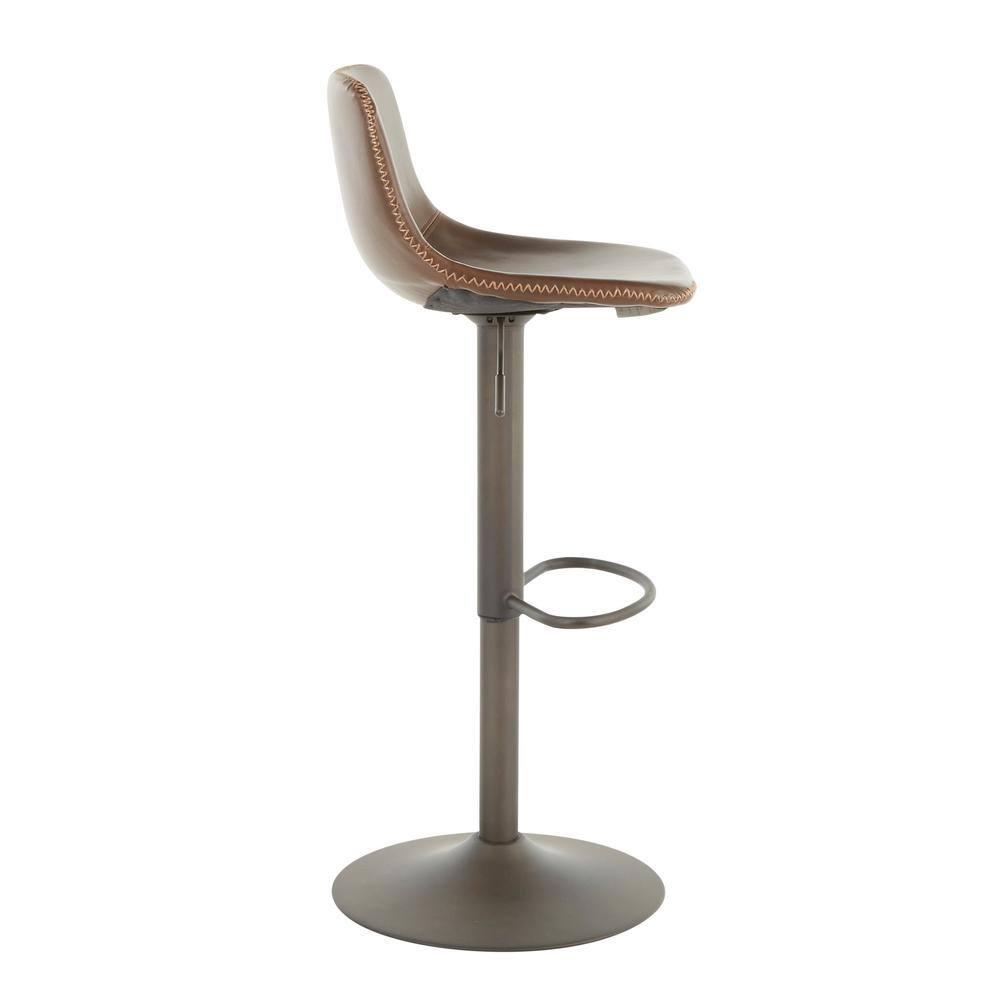 Set of 2 31.25" Duke Industrial Adjustable Height Barstools Antiqued Brown - LumiSource: Oval Back, Polyurethane Upholstery, Metal Legs