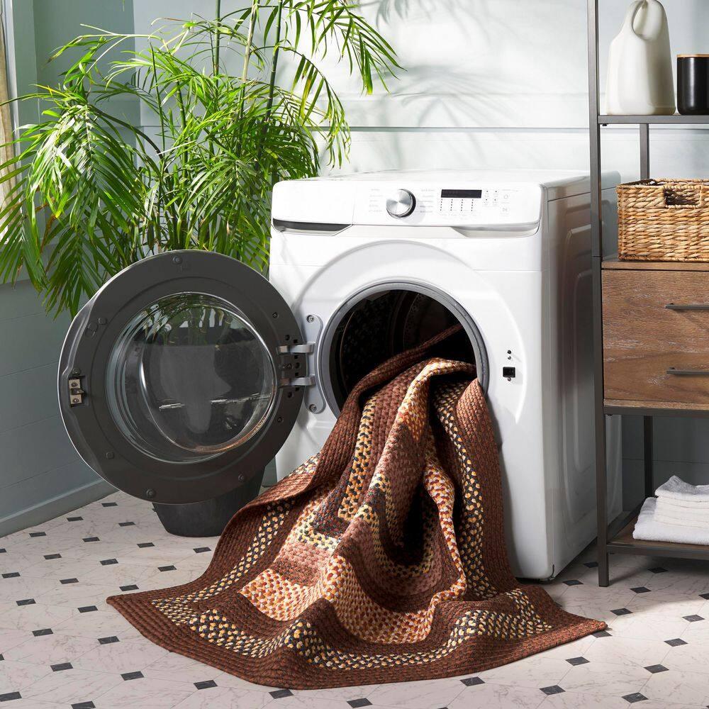 SAFAVIEH Braided Angel Bordered Machine Washable Reversible Area Rug, Brown/Light Brown, 2' x 3'