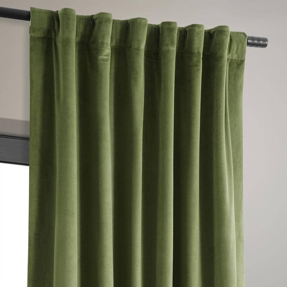 Half Price Drapes Signature Basque Green Velvet Blackout Curtains For Bedroom(1 Panel), 50WX 96L