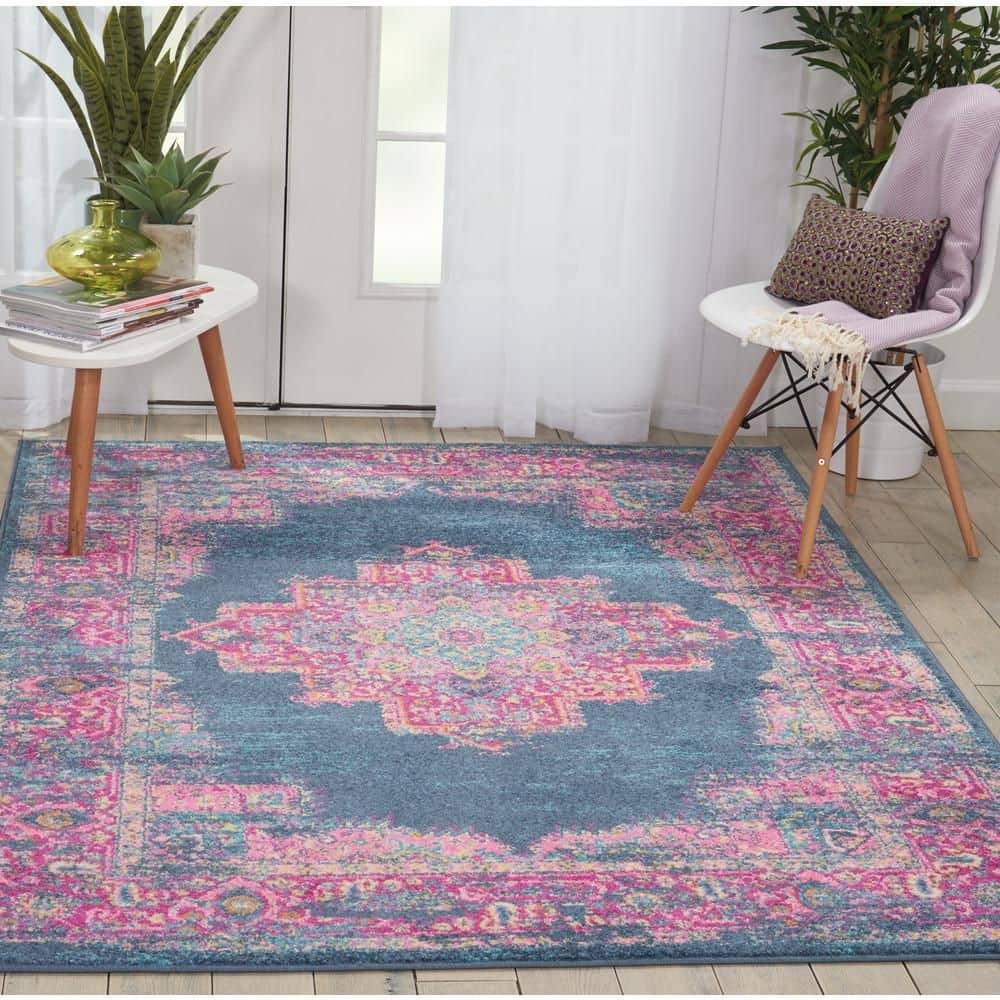 Nourison Passion Medallion Bohemian Indoor Rug Blue 5'3" x 7'3"