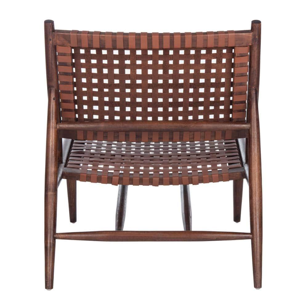 Soleil Leather Woven Accent Chair - Cognac - Safavieh