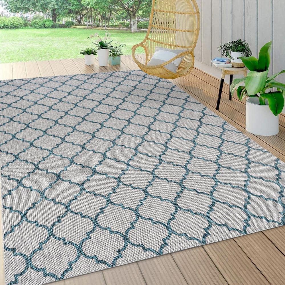 8'x10' Arabesque Ogee Trellis Indoor/Outdoor  Area Rug, Gray/Teal - JONATHAN Y