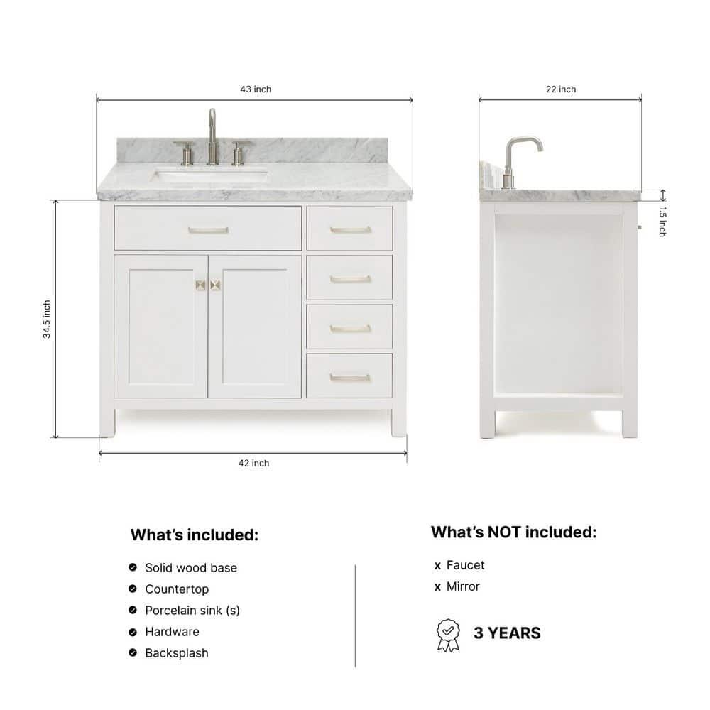 Ariel H036slcqrvo Bristol 36" Free Standing Single Basin Vanity Set - White