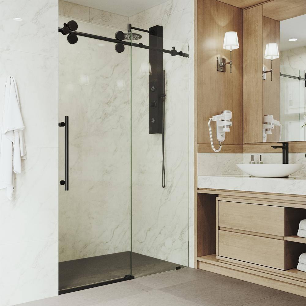 Elan 56-60" W x 74" H Sliding Frameless Shower Door with 3/8" Clear Glass