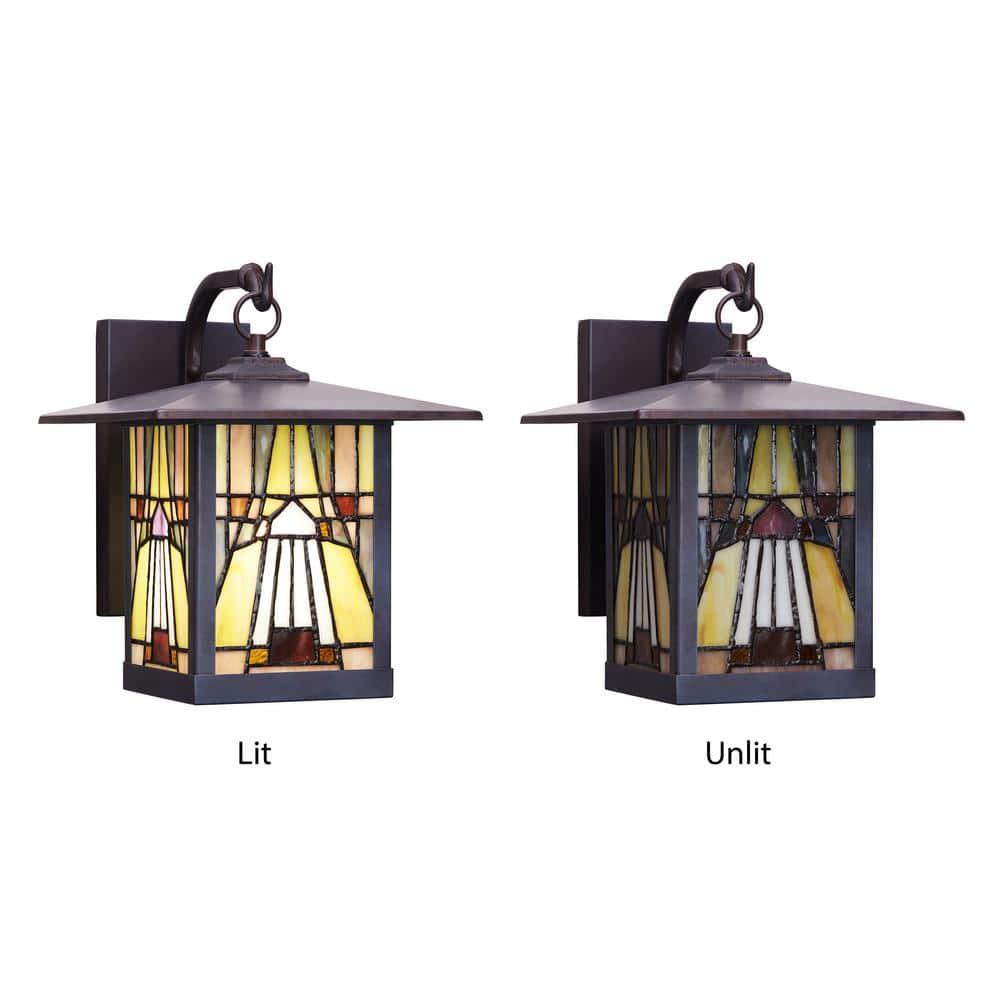 11.75" 1-Light Mona Mission Style Outdoor Wall Lantern Sconce Bronze - River of Goods: Stained Glass, ETL Listed, Weather-Resistant