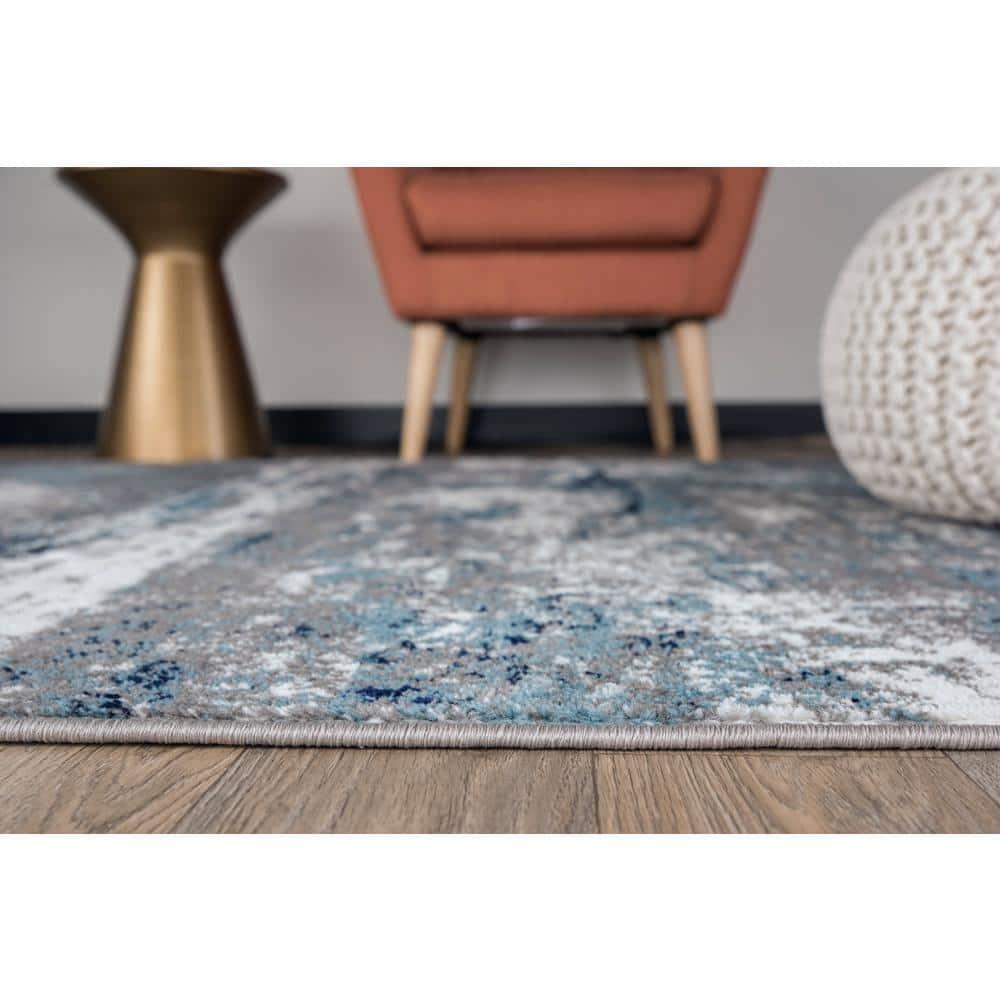 World Rug Gallery Distressed Abstract Watercolor Blue 2' x 3' Area Rug