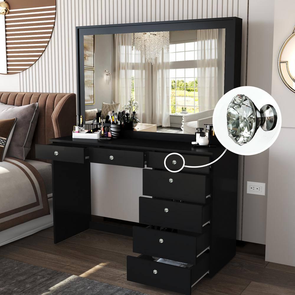Boahaus LLC Boahaus Joan Large Modern Makeup Vanity Table with Big Mirror, 7 Drawers and Power Outlet
