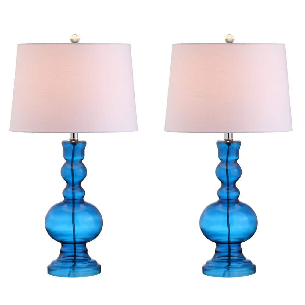 JONATHAN Y JYL1061C-SET2 Genie 28.5" Glass LED Table Lamp, Contemporary, Transitional for living room, dinning room, bedroom, office Bulb Included, Night Blue (Set of 2)