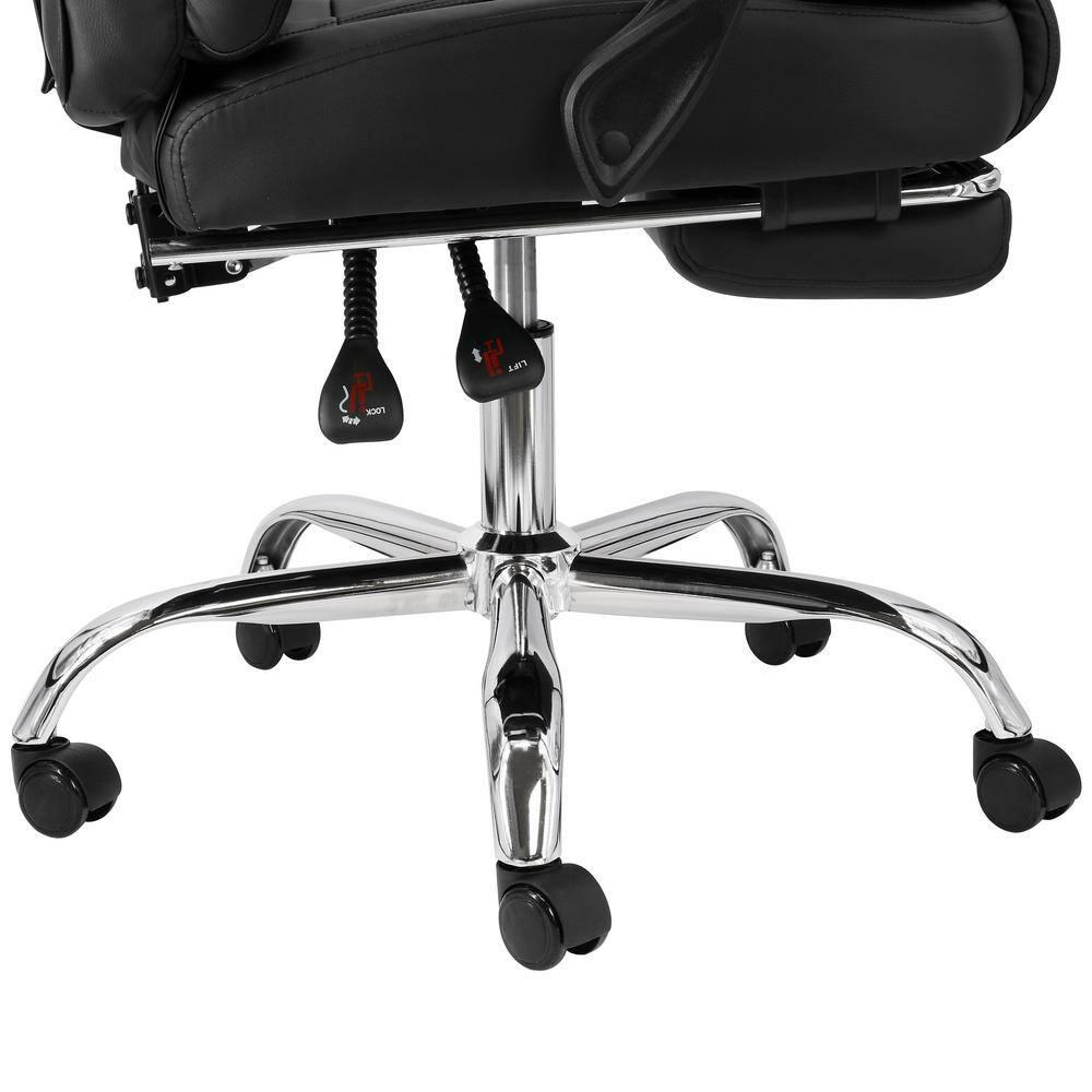 HOMCOM Executive Office Chair with Footrest and Lumbar Support, PU Leather Office Desk Chair, Ergonomic, Reclining and Swivel Chair, Black