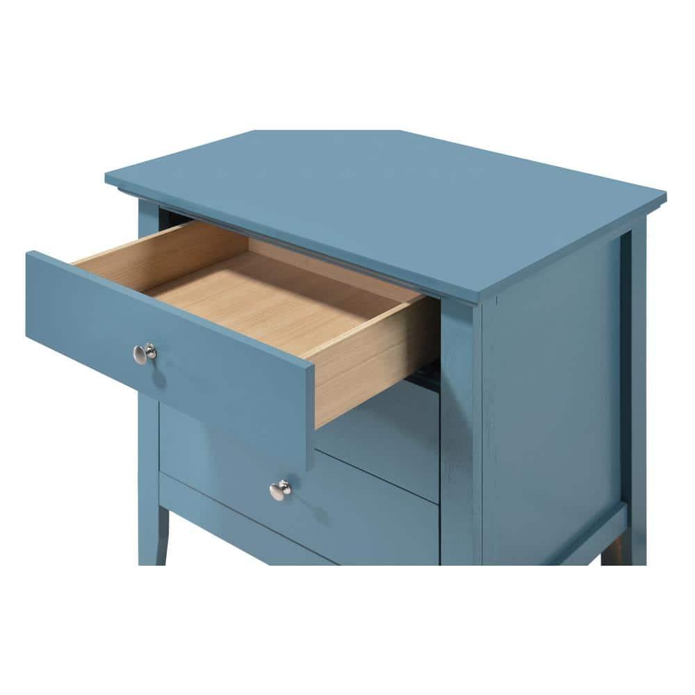 Passion Furniture Hammond 3-Drawer Teal Nightstand (26 in. H x 24 in. W x 18 in. D)