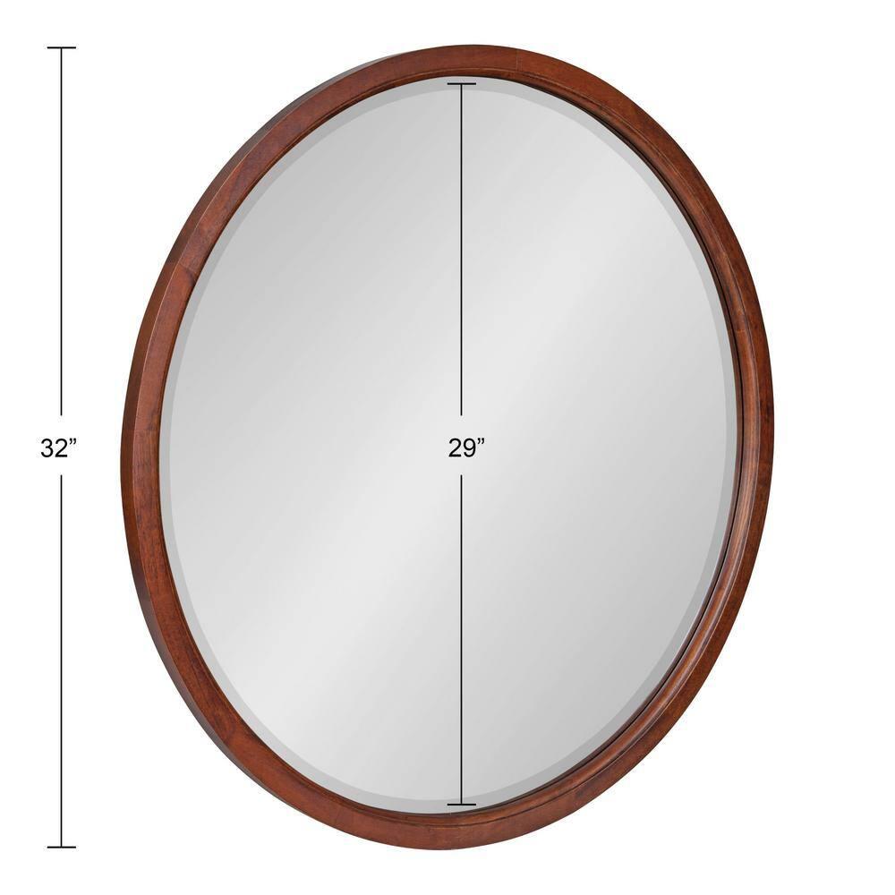 32" x 32" Hogan Round Framed Decorative Wall Mirror Walnut Brown : Modern Wood Frame, No Assembly Required