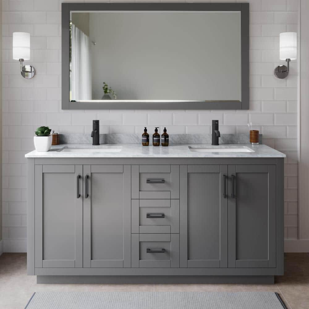 Wyndham Collection Miranda 66" Freestanding Double Bathroom Vanity with Marble Top | Wayfair