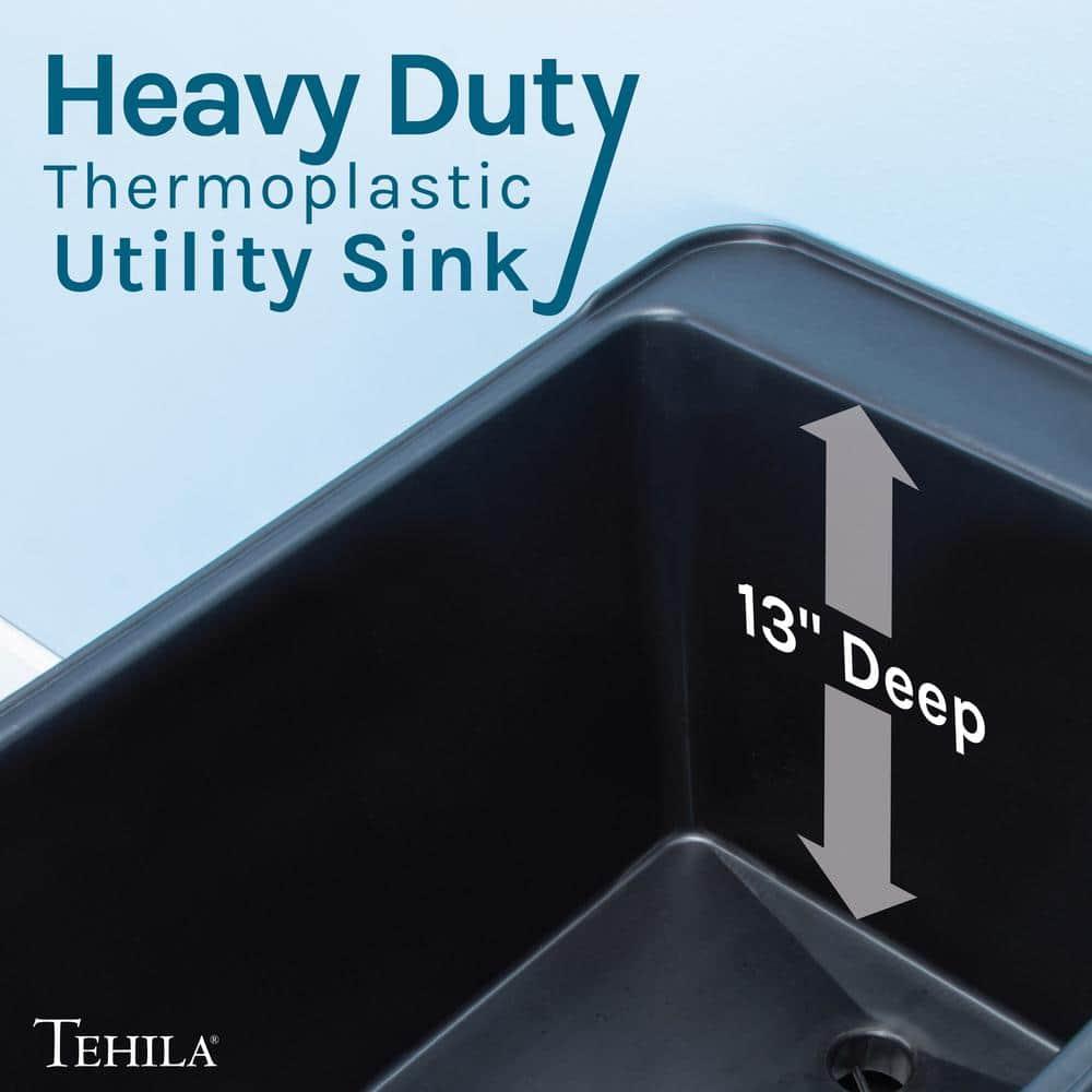 TEHILA Space Saver 16 Gallon Black Utility Sink with Black Steel Legs