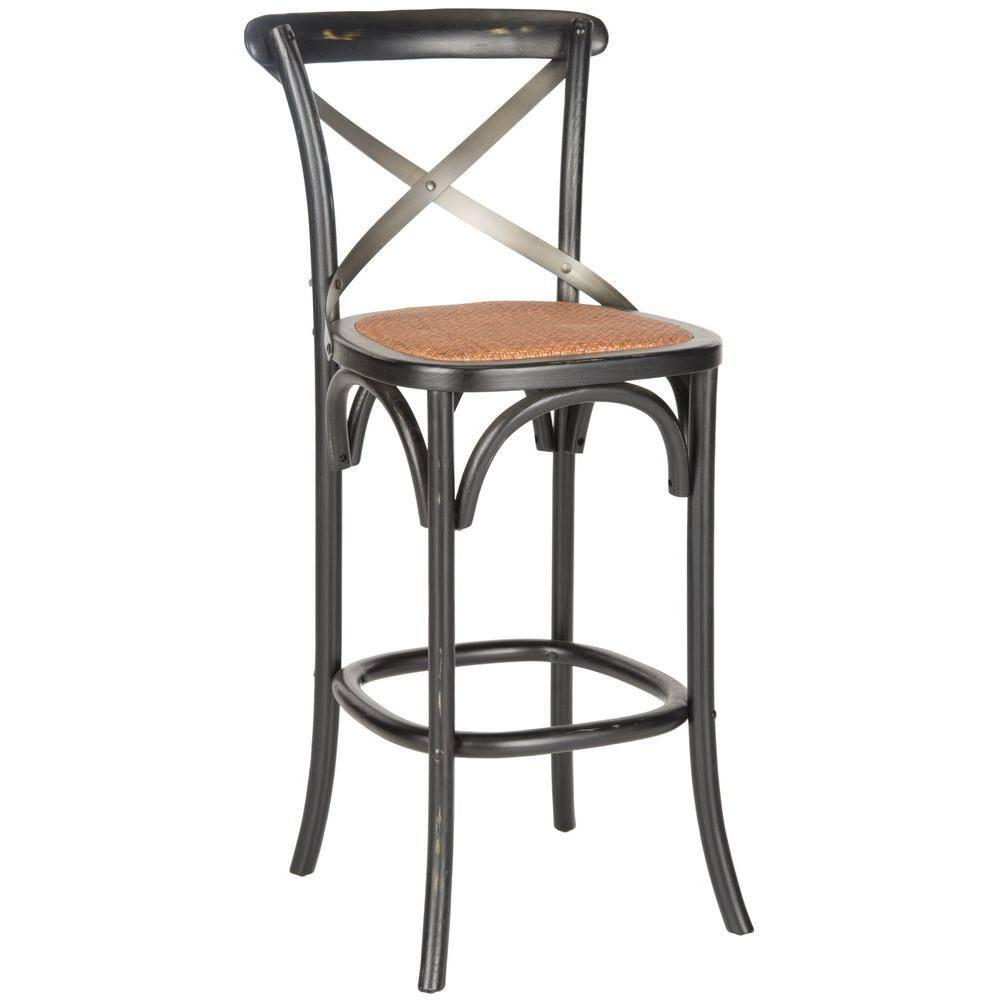 SAFAVIEH Eleanor Square Mid Back Bar Stool, Black