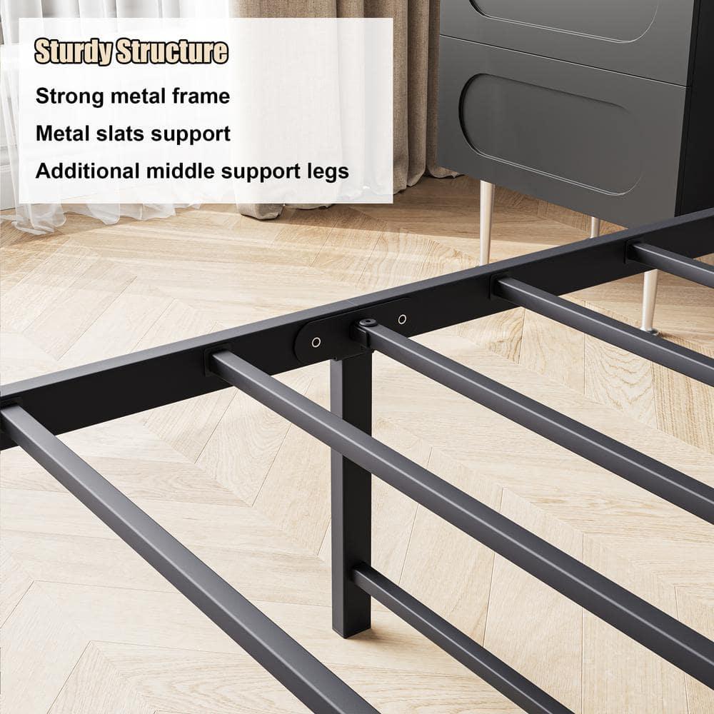 BTMWAY Queen Size Bed Frame for Kids, New Upgraded Metal Queen Platform Bed with Storage Headboard with Charging Station, Bedroom Metal Bed for Teens Adults, Holds 400lbs, No Box Spring Needed, Black
