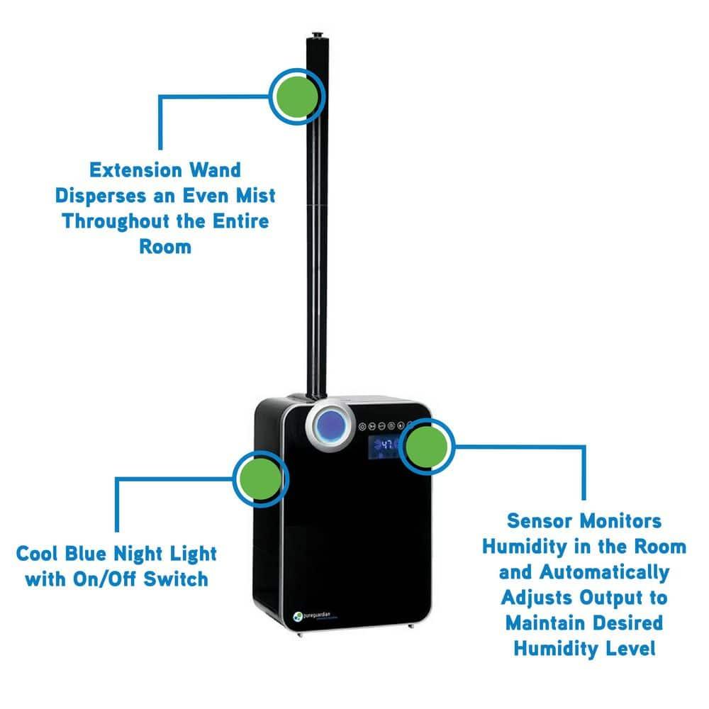 Pureguardian 120-Hour Elite Ultrasonic Warm & Cool Mist with Digital Smart Mist Sensor Humidifier H8000B: Quiet Bedroom Humidifier