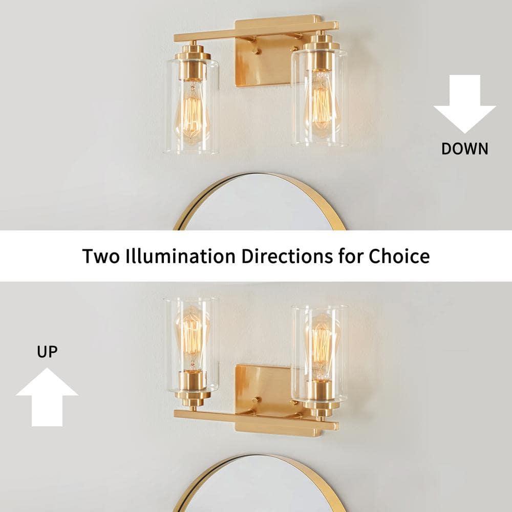 Kawoti  2-Light Dimmable Bathroom Vanity Light with Clear Glass Shade Antiqued Brass