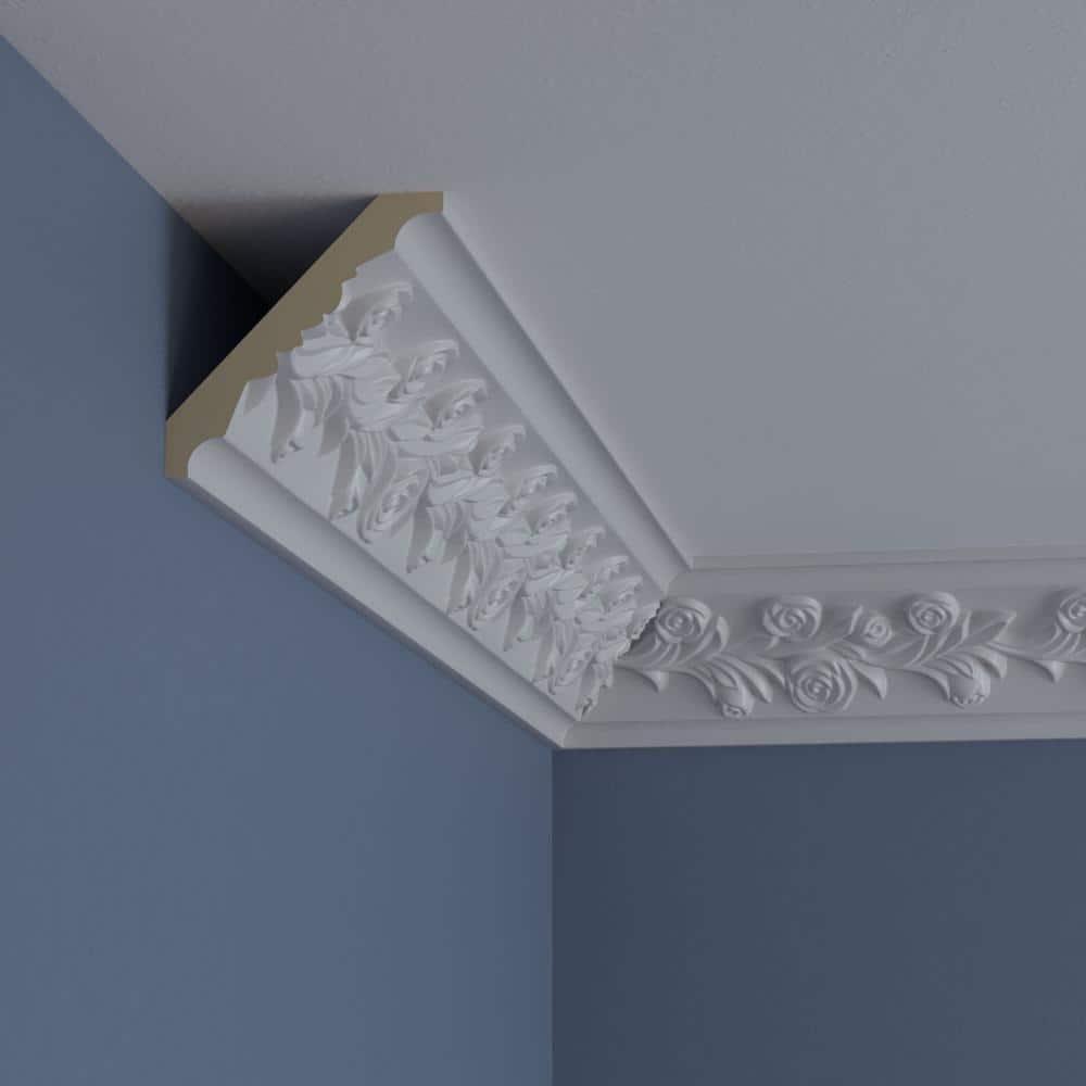 Ekena Millwork 3 7/8"H x 3 7/8"P x 5 1/2"F x 94 1/2"L, (1/2" Repeat) Rose Crown Moulding
