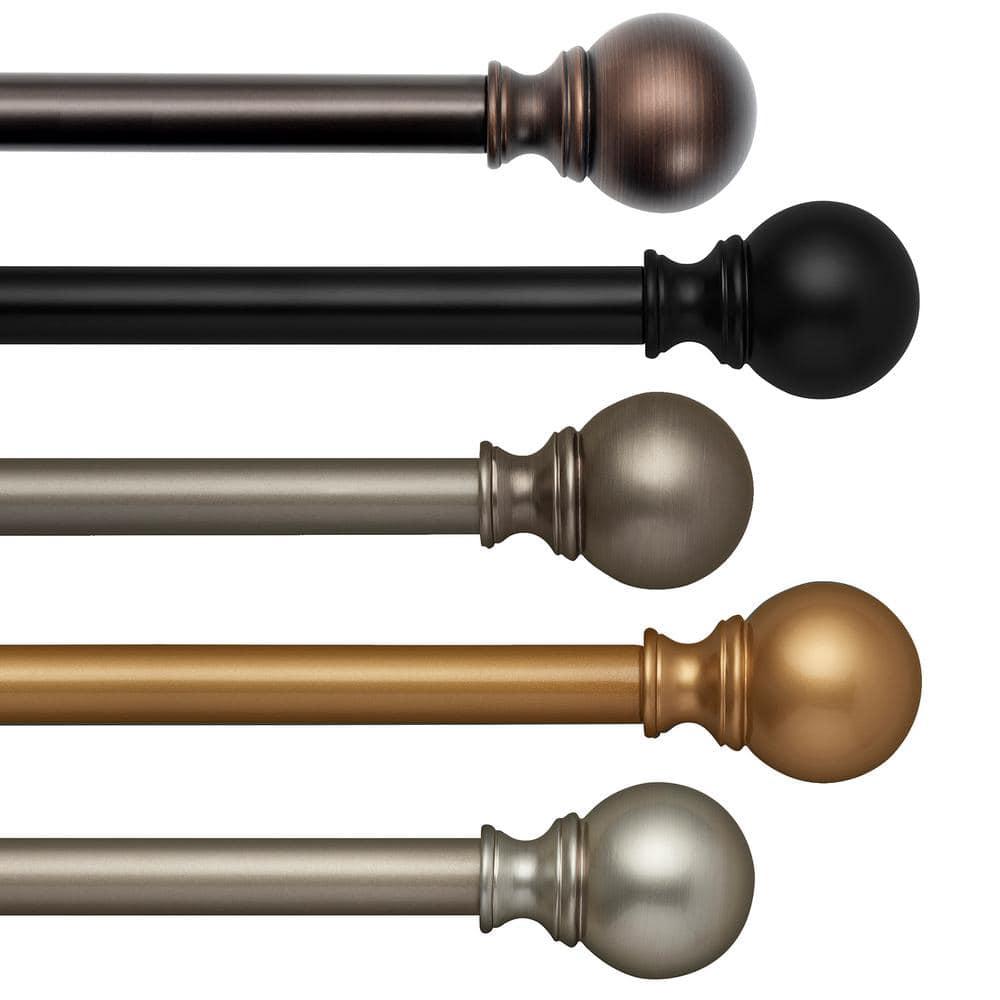 Cordelia 1" Window Drapery Single Curtain Rod with Globe Ball Finial - 86"-120" - Antique Pewter - Elrene Home Fashions