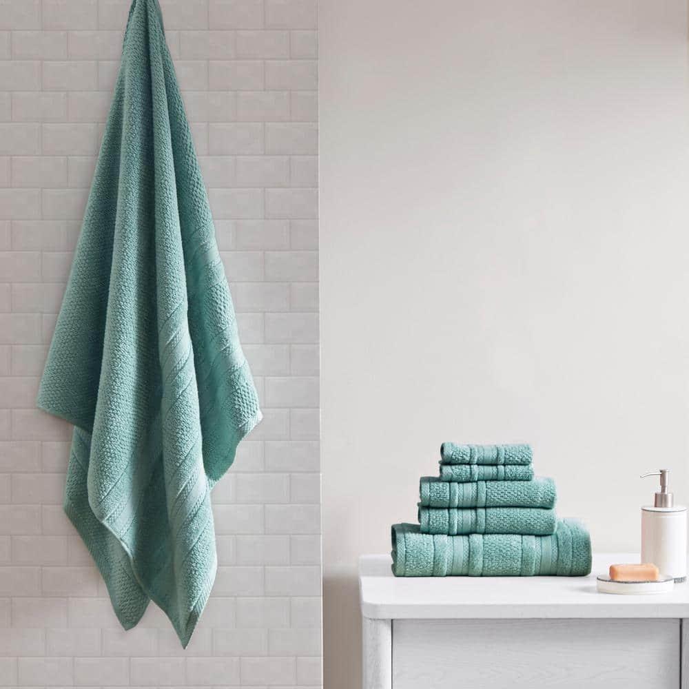 6pc Roman Super Soft Cotton Bath Towel Set Teal: Madison Park, Lightweight Terry, OEKO-TEX Certified