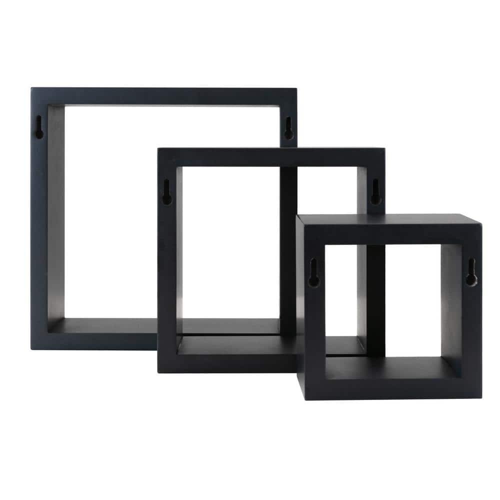 Set of 3 Cubbi Floating Wall Shelves Black: Wood Composite, Space-Saving, Various Sizes