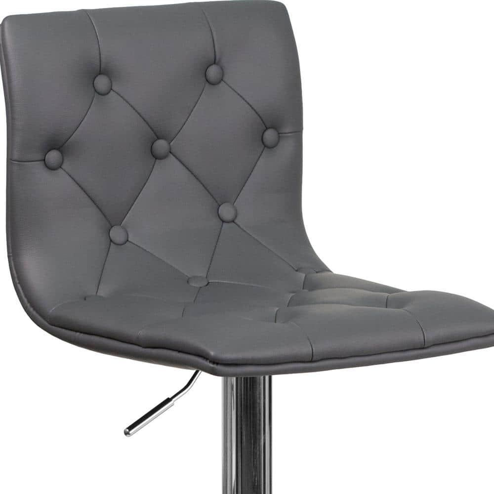 Flash Furniture Contemporary Button Tufted Gray Vinyl Adjustable Height Barstool with Chrome Base